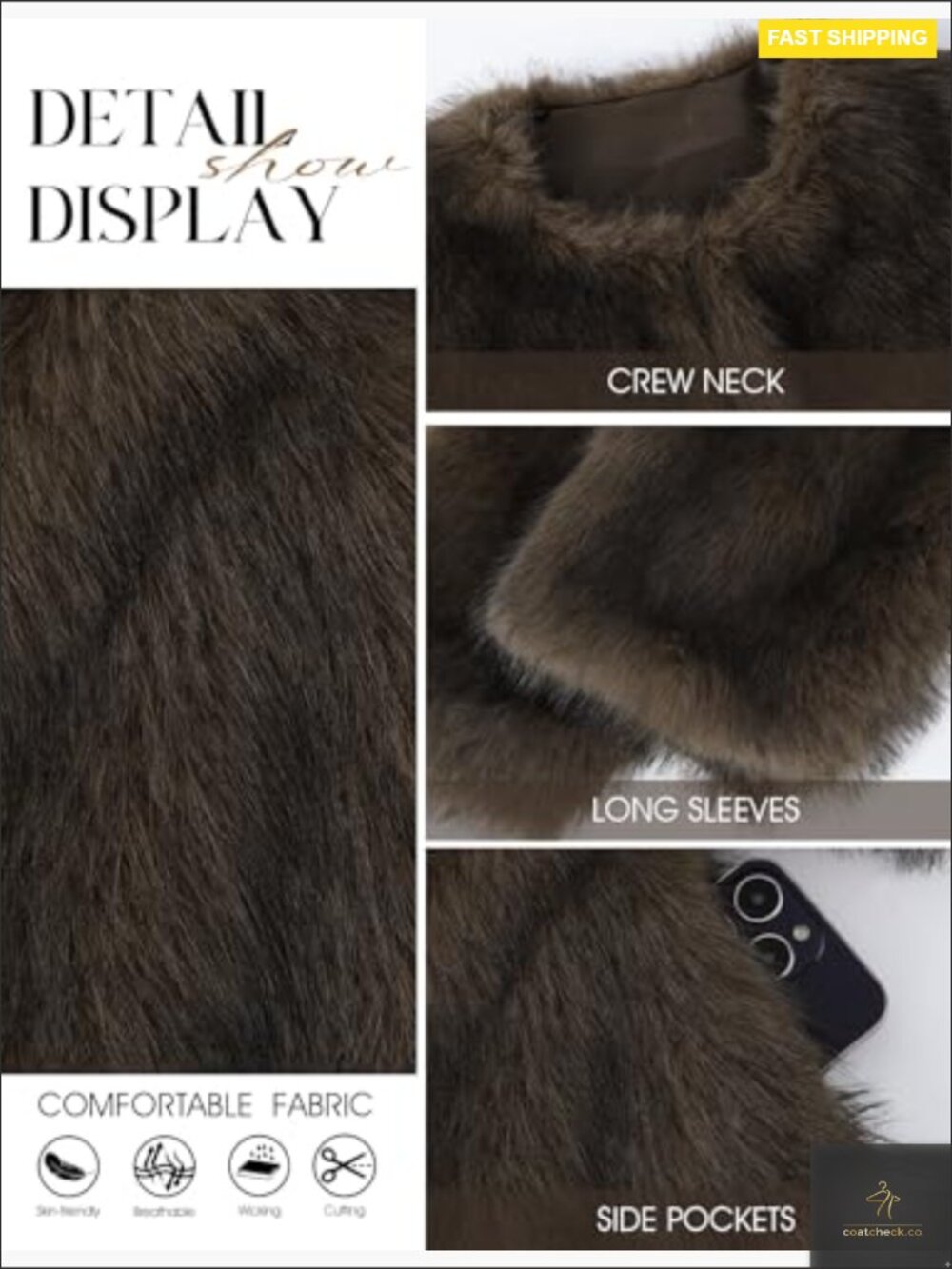 Cropped Faux Fur Coat Fluffy Open Front Winter Warm Outerwear Jacket - Picture 7 of 7